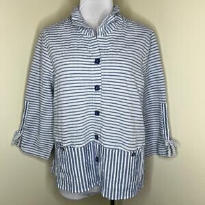 Habitat Crinkle Shirt Medium Button Down Gauzy Blue Striped Lagenlook Beach Top